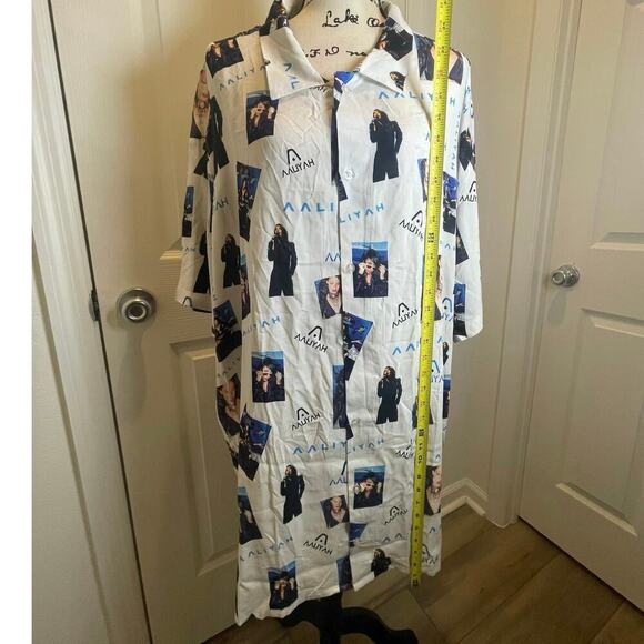 AALIAH BUTTON DOWN SHIRT SZ XXL PRINCESS OF R&B HIP HOP AALIAH PRINT ALL OVER - Picture 2 of 16